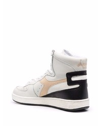 Мужские бело-черные кожаные высокие кеды от Diadora