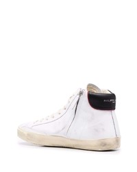 Мужские бело-черные кожаные высокие кеды от Philippe Model Paris