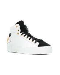 Мужские бело-черные кожаные высокие кеды от Moschino