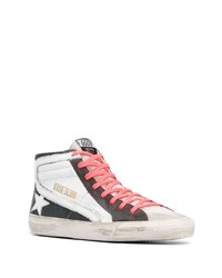 Мужские бело-черные кожаные высокие кеды от Golden Goose