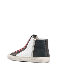 Мужские бело-черные кожаные высокие кеды от Golden Goose