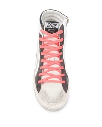 Мужские бело-черные кожаные высокие кеды от Golden Goose