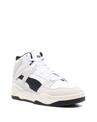 Мужские бело-черные кожаные высокие кеды от Puma