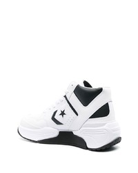 Мужские бело-черные кожаные высокие кеды от Converse