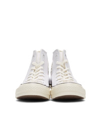 Мужские бело-черные кожаные высокие кеды от Converse