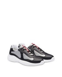 Мужские бело-черные кожаные кроссовки от Prada