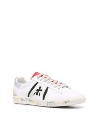 Мужские бело-черные кожаные низкие кеды с принтом от Premiata