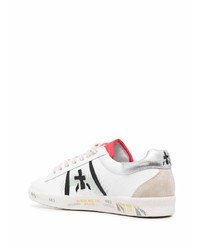 Мужские бело-черные кожаные низкие кеды с принтом от Premiata