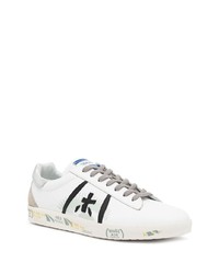 Мужские бело-черные кожаные низкие кеды с принтом от Premiata