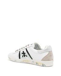 Мужские бело-черные кожаные низкие кеды с принтом от Premiata