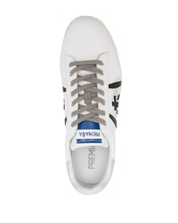 Мужские бело-черные кожаные низкие кеды с принтом от Premiata