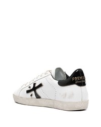 Мужские бело-черные кожаные низкие кеды с принтом от Premiata