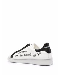 Мужские бело-черные кожаные низкие кеды с принтом от DSQUARED2