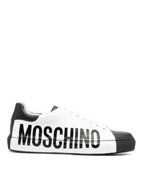 Мужские бело-черные кожаные низкие кеды с принтом от Moschino