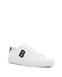 Мужские бело-черные кожаные низкие кеды с принтом от BOSS