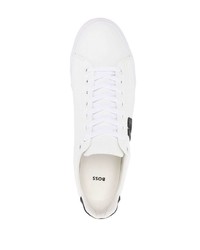 Мужские бело-черные кожаные низкие кеды с принтом от BOSS