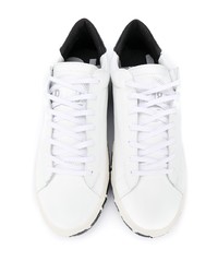 Мужские бело-черные кожаные низкие кеды от P448