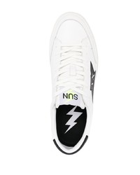 Мужские бело-черные кожаные низкие кеды от Sun 68