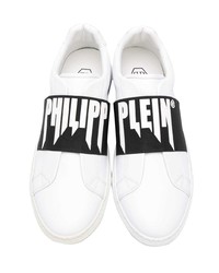 Мужские бело-черные кожаные низкие кеды от Philipp Plein