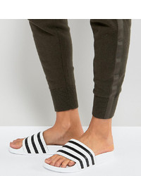 Бело-черные кожаные сандалии на плоской подошве от adidas Originals