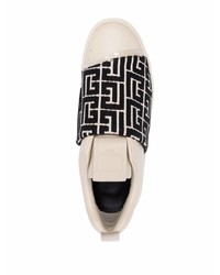 Мужские бело-черные кожаные слипоны с принтом от Balmain