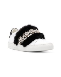 Женские бело-черные кожаные слипоны от Philipp Plein