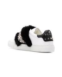 Женские бело-черные кожаные слипоны от Philipp Plein