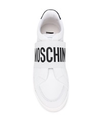 Мужские бело-черные кожаные слипоны от Moschino