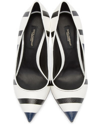 Бело-черные кожаные туфли в горизонтальную полоску от Dolce & Gabbana
