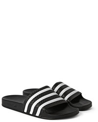 Мужские бело-черные резиновые сандалии в горизонтальную полоску от adidas