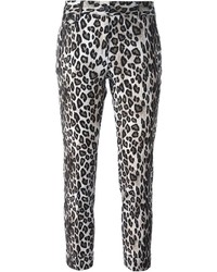 Бело-черные узкие брюки с леопардовым принтом от Alberto Biani