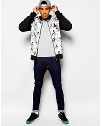 Мужской бело-черный бомбер с принтом