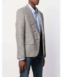 Мужской бело-черный двубортный пиджак с узором "гусиные лапки" от Balmain