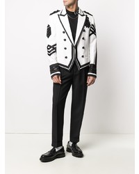 Мужской бело-черный двубортный пиджак от Balmain