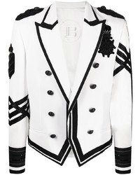 Мужской бело-черный двубортный пиджак от Balmain