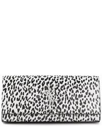 Бело-черный кожаный клатч с леопардовым принтом от Saint Laurent