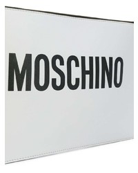 Бело-черный кожаный клатч с принтом от Moschino