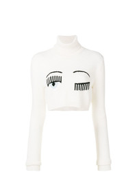 Бело-черный короткий свитер с принтом от Chiara Ferragni