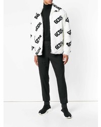 Мужской бело-черный меховой бомбер с принтом от Gcds