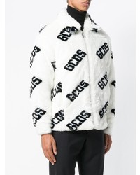 Мужской бело-черный меховой бомбер с принтом от Gcds