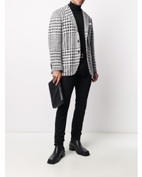Мужской бело-черный пиджак с узором "гусиные лапки" от Kiton