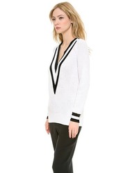 Женский бело-черный свитер с v-образным вырезом в горизонтальную полоску от Rag and Bone