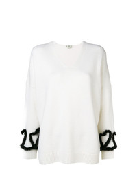 Женский бело-черный свитер с v-образным вырезом от Fendi