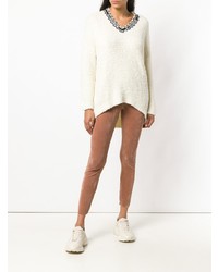 Женский бело-черный свитер с v-образным вырезом от Pinko