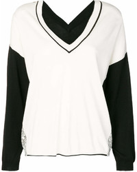 Женский бело-черный свитер с v-образным вырезом от Twin-Set