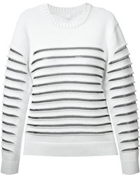 Женский бело-черный свитер с круглым вырезом в горизонтальную полоску от Alexander Wang