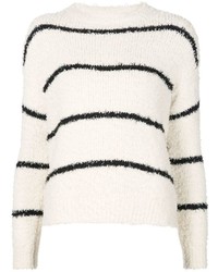 Женский бело-черный свитер с круглым вырезом в горизонтальную полоску от Brunello Cucinelli