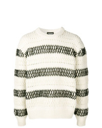 Мужской бело-черный свитер с круглым вырезом в горизонтальную полоску от Calvin Klein 205W39nyc