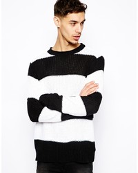 Мужской бело-черный свитер с круглым вырезом в горизонтальную полоску от Cheap Monday