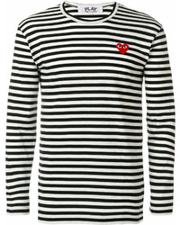 Мужской бело-черный свитер с круглым вырезом в горизонтальную полоску от Comme des Garcons
